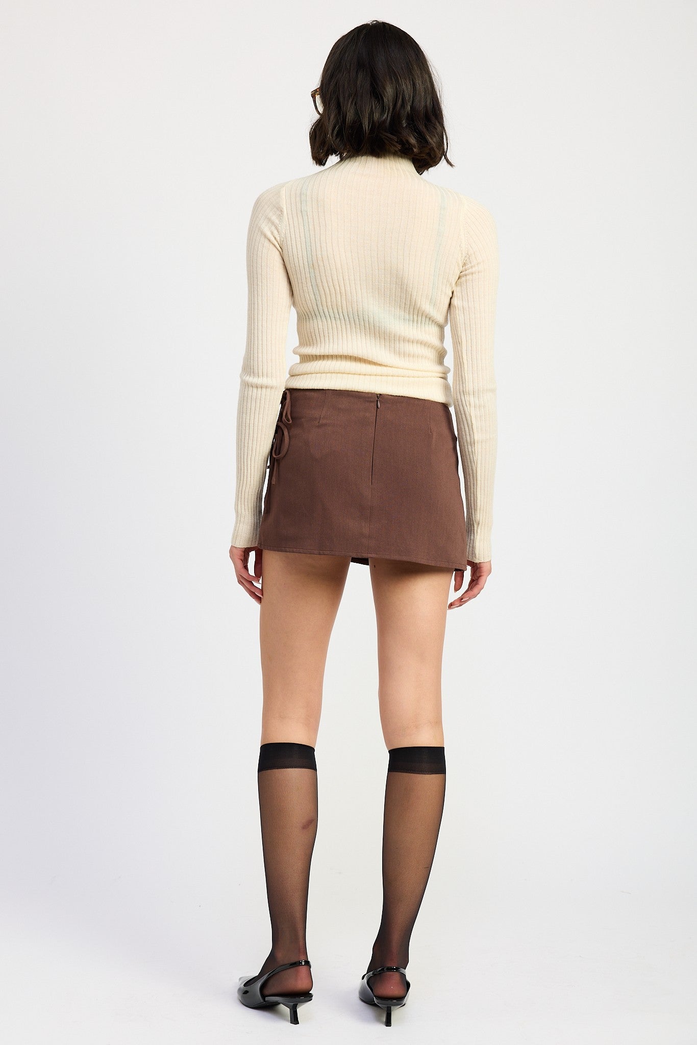 Mini Low Waisted Skirt With Ribbon Ties